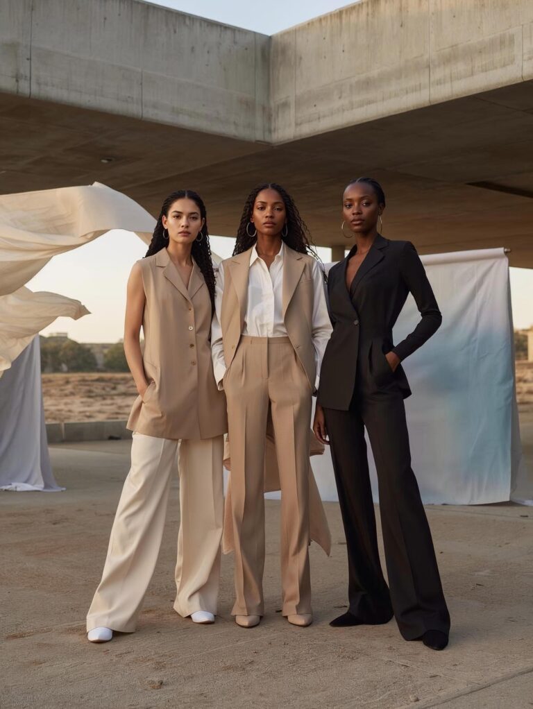 three inclusive AI models wearing suits