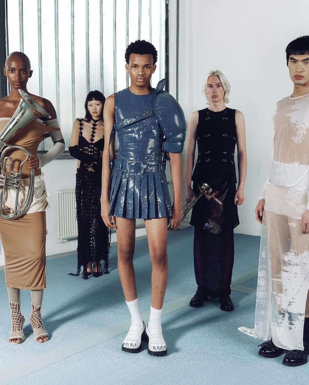 inclusive models posing the genderfluid fashion brand Marco Rambaldi